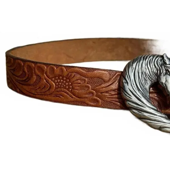 Justin Boots Brown Belt with Silver Buckle - Picture 8 of 10